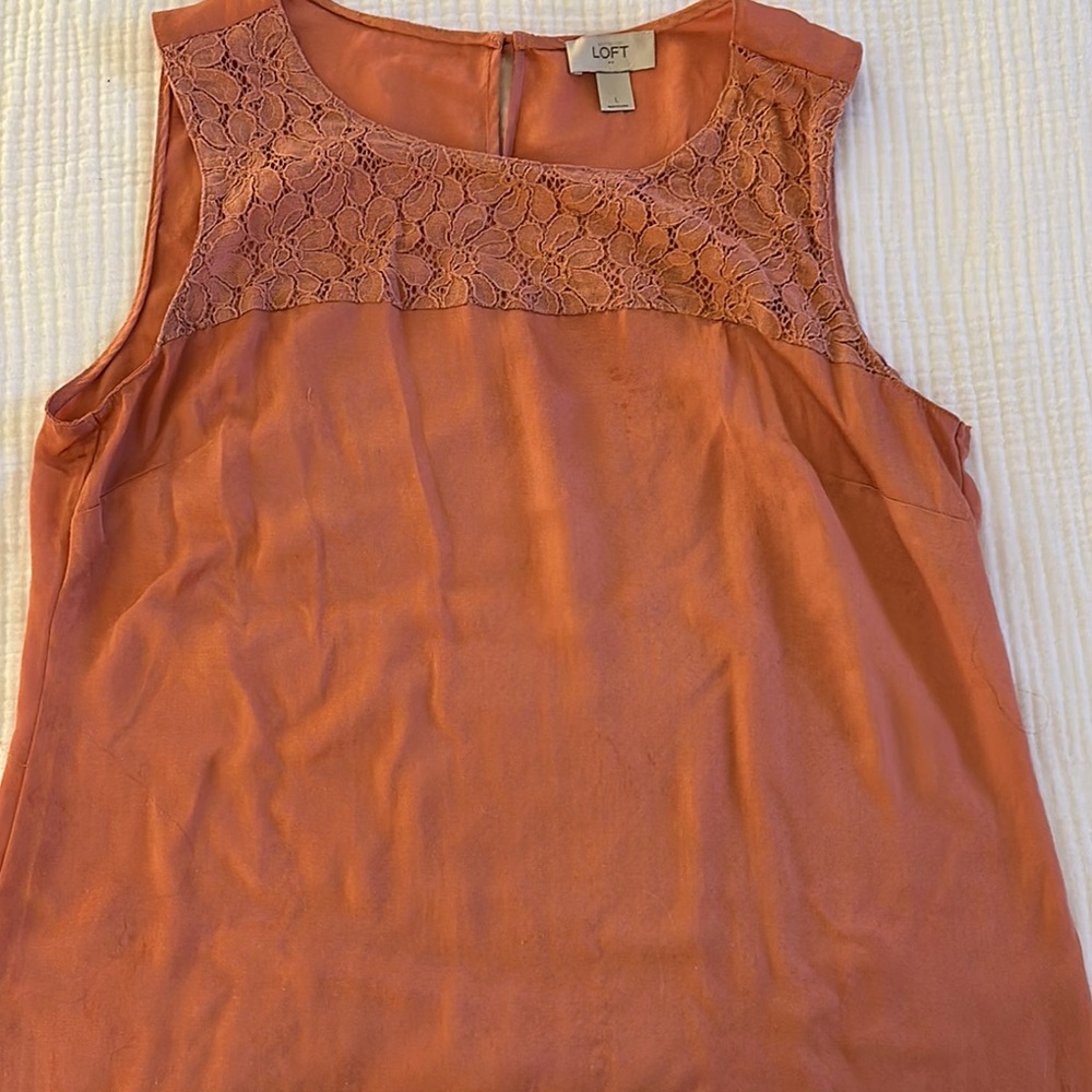 Loft Size Large Orange Sleeveless Tank Top with Lace Detail